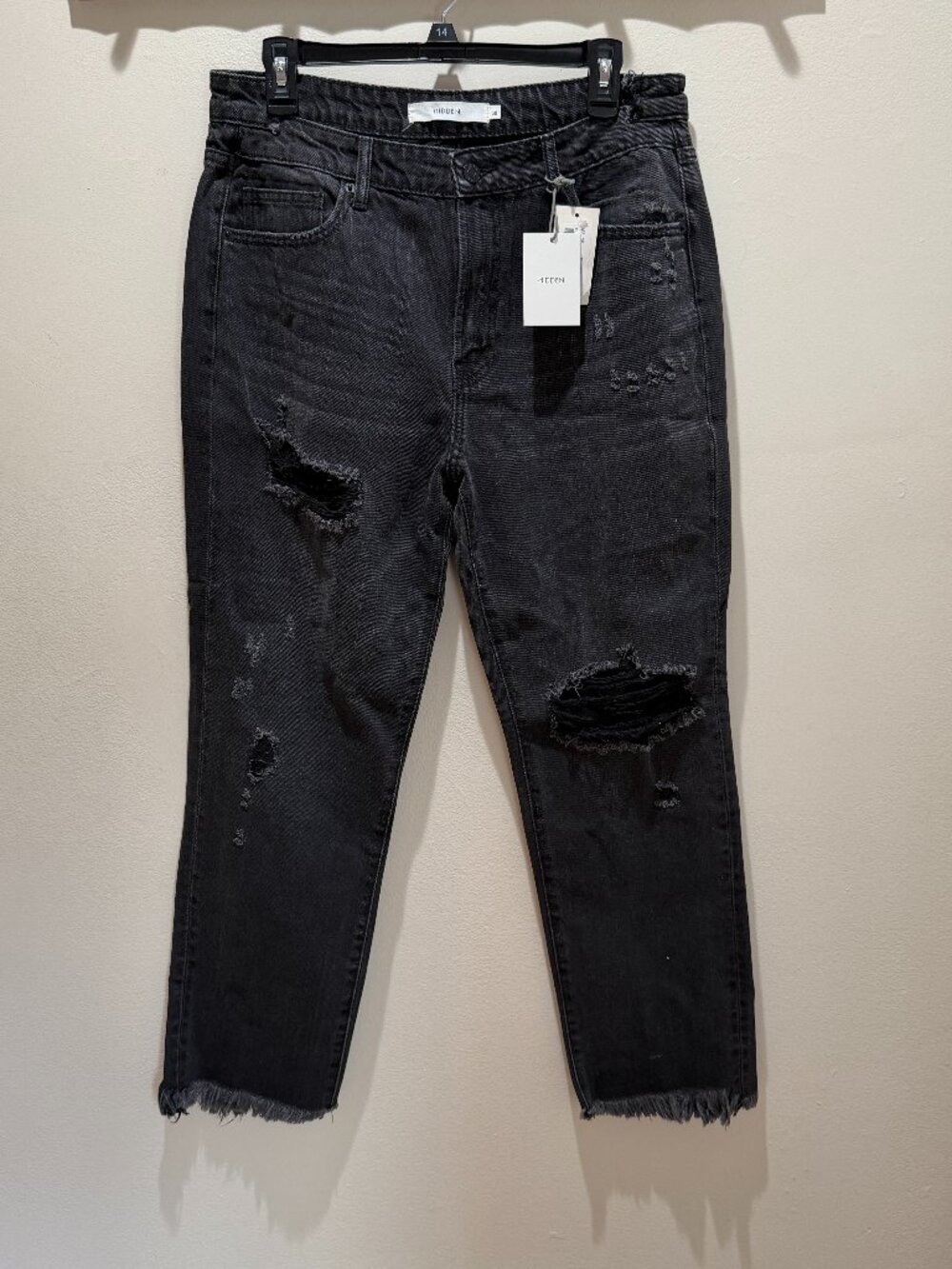 NWT Hidden Jeans Black Distressed High Rise Straight Leg Jeans Size 30